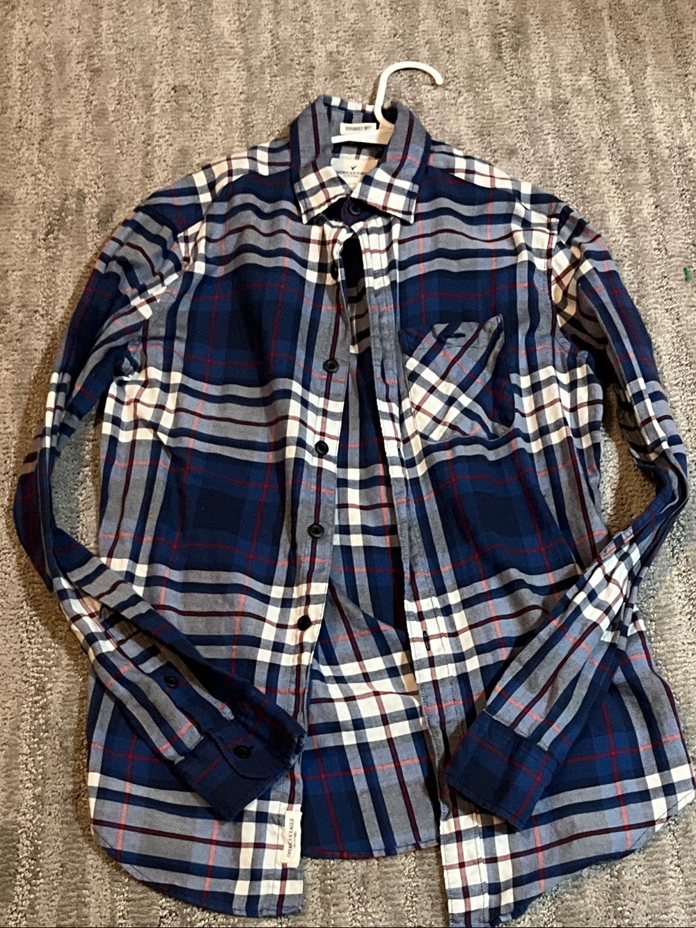 American Eagle Outfitters Blue Plaid Button-Down Shirt